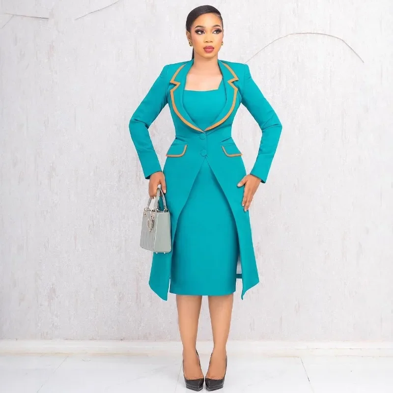

GUWU Autumn Women Set Long Sleeve X-Long Blazer and Midi Bank Dress Suit 2025 Vacation OL Work Sexy Two 2 Piece Set Outfits