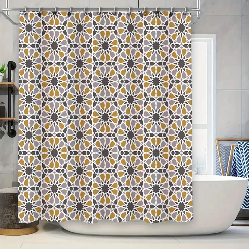 

Modern Geometry Pattern Shower Curtain Yellow Gray Decorative Waterproof Bath Mat Room Decoration 72x84 (This title provides a c