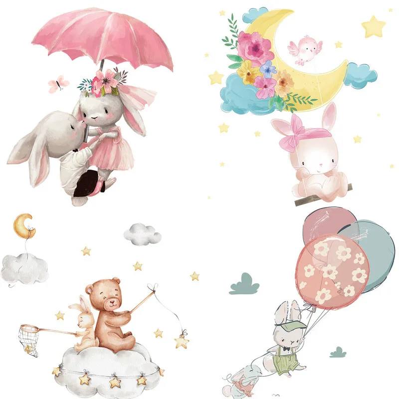 Adesivo da parete serie coniglio carino per bambini Baby Room Decorazione della casa Carta da parati Soggiorno Camera da letto Adesivi murali rimovibili coniglietto