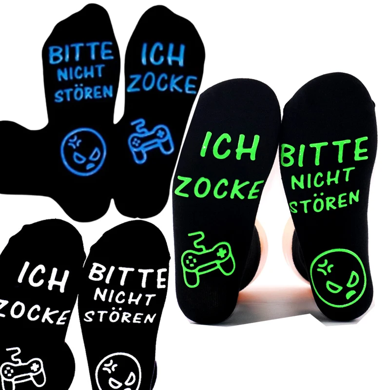 

2/3 Pairs Mens Socks Rubber Germany Letter Non-slip Man Casual Funny Male Crew Socks S05