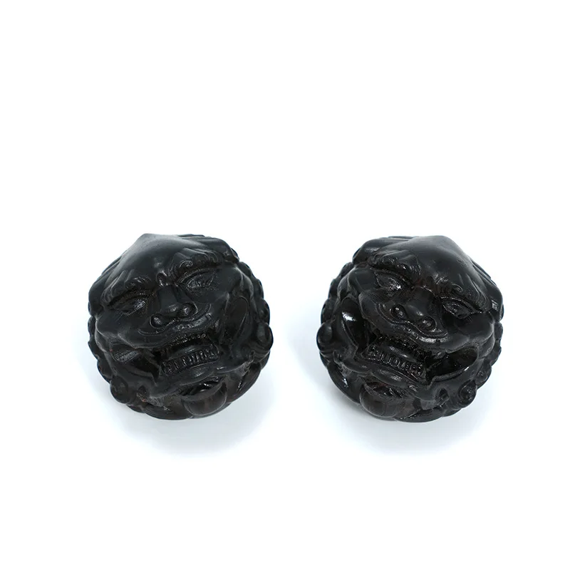 Chinese Black Sandalwood Carved Awakening Lion Hand Massage Balls Home Decor Art Craft Collectible Gift For Wenwan Enthusiasts