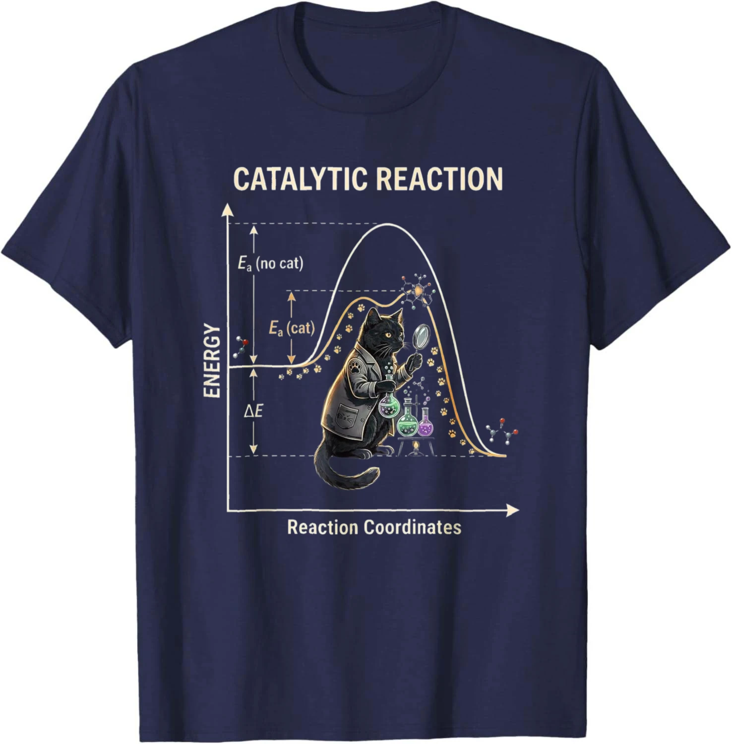 Catalytic Reaction Chemistry Cat Funny Science T-Shirt Cotton Summer Casual T Shirt Graphic T Shirts Camiseta Streetwear