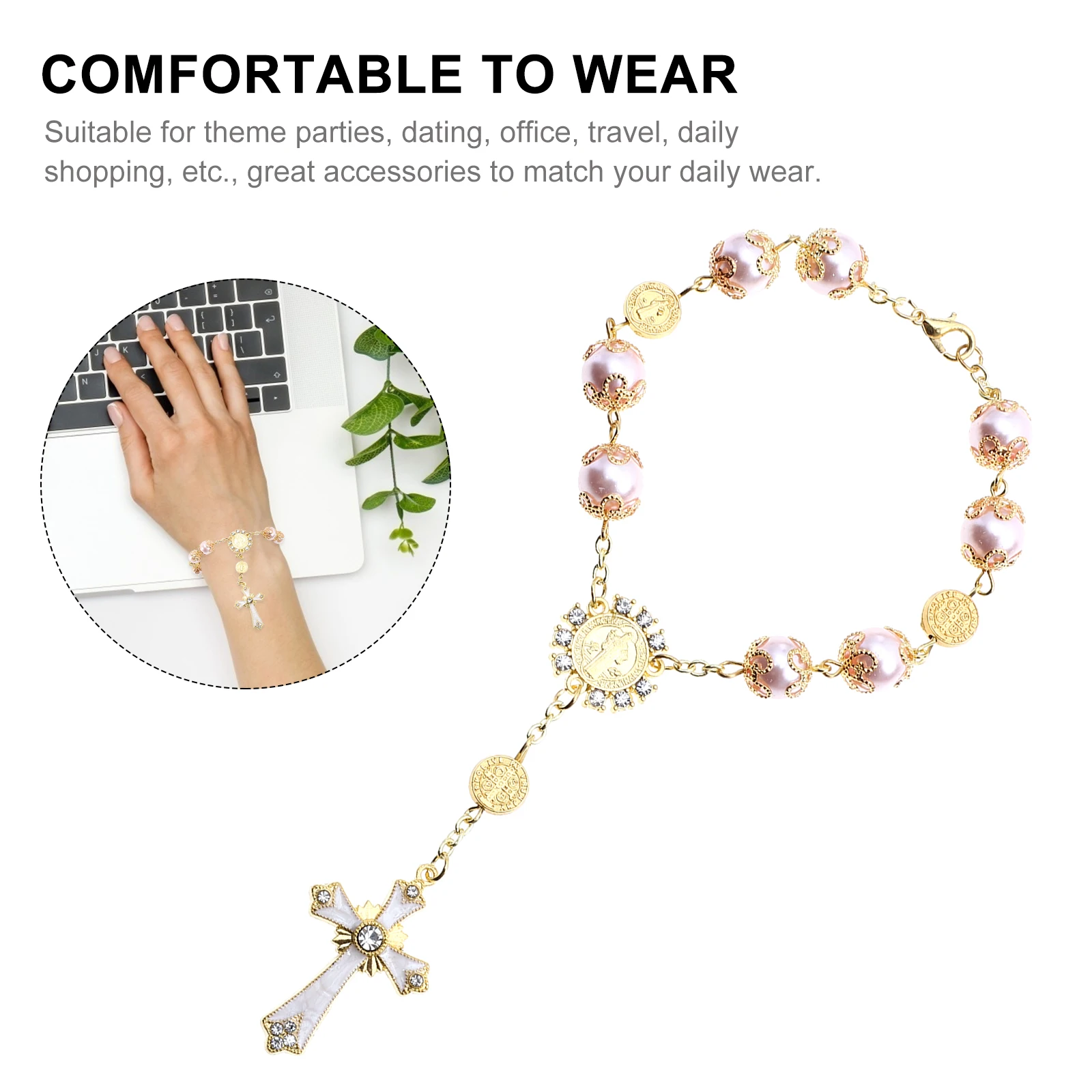 

1Pcs Cross Rosary Bracelet Alloy Religious Charm Bracelet Gift Wrist Chain Jewelry Wrist Chain Rosary Jewelry