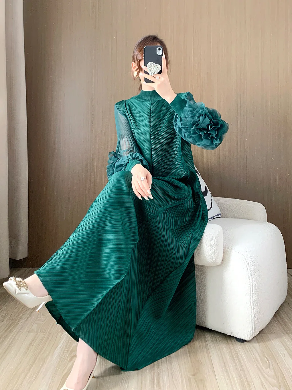 Miyake Pleated Heavy Industry Flower Disc Geometric Pleated Dress Versatile Age-reducing Mother Outfit 2025 for Women