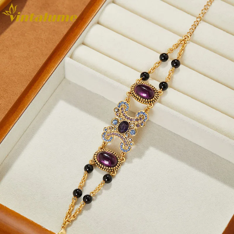 

Vintalume Colored Glaze CZ Chain & Link Bracelet For Women Fashion Jewelry Vintage Court Gorgeous Elegant Dainty Bracelets Gift