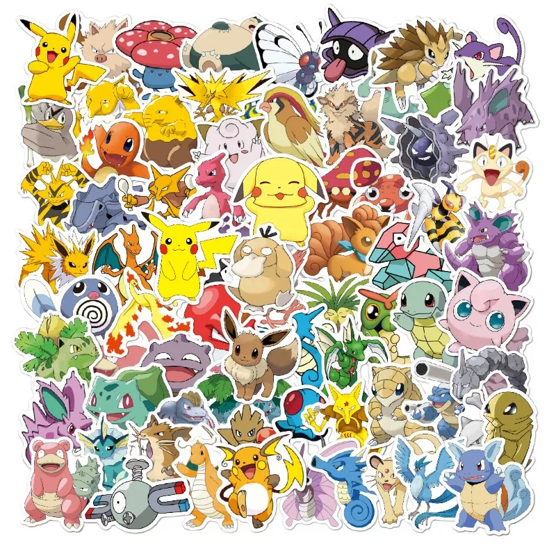 100 buah stiker Pokemon kartun lucu untuk anak laki-laki perempuan hadiah sekolah kelas untuk perlengkapan pesta siswa Dasar