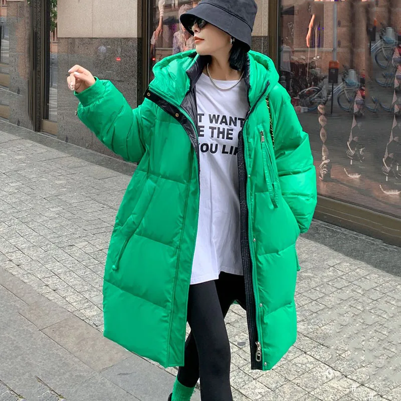 New Winter Down Jacket Women Long Fashion Free Wash Coat Large Size 90% White Duck Down Coat Female Snow Hooded Parker Overcoat