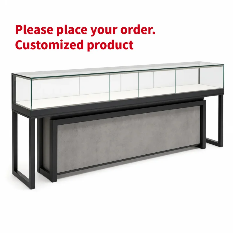 custom.Custom Industrial-Style Jewelry Store Display Fixture Package with Concrete, Walnut Wood and LED Lighting