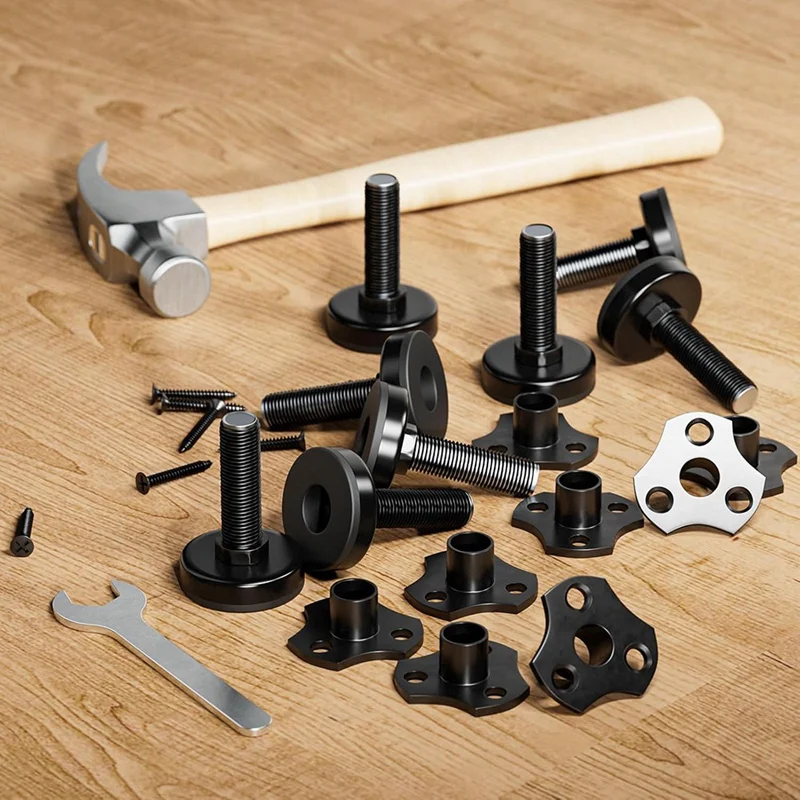 Pies niveladores ajustables, Kit de tuercas en T de rosca de 3/8 pulgadas-16 Pies de mesa niveladores de muebles, niveladores de patas de alta resistencia