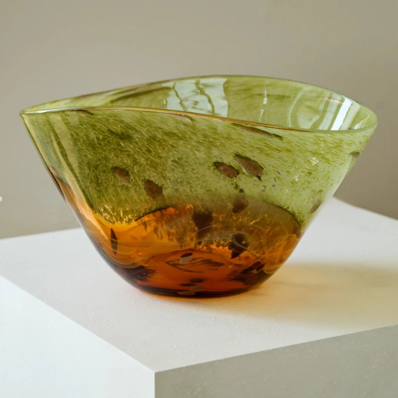 

High-end new Chinese light luxury art glazed glass fruit plate living room coffee table ornament decorative storage