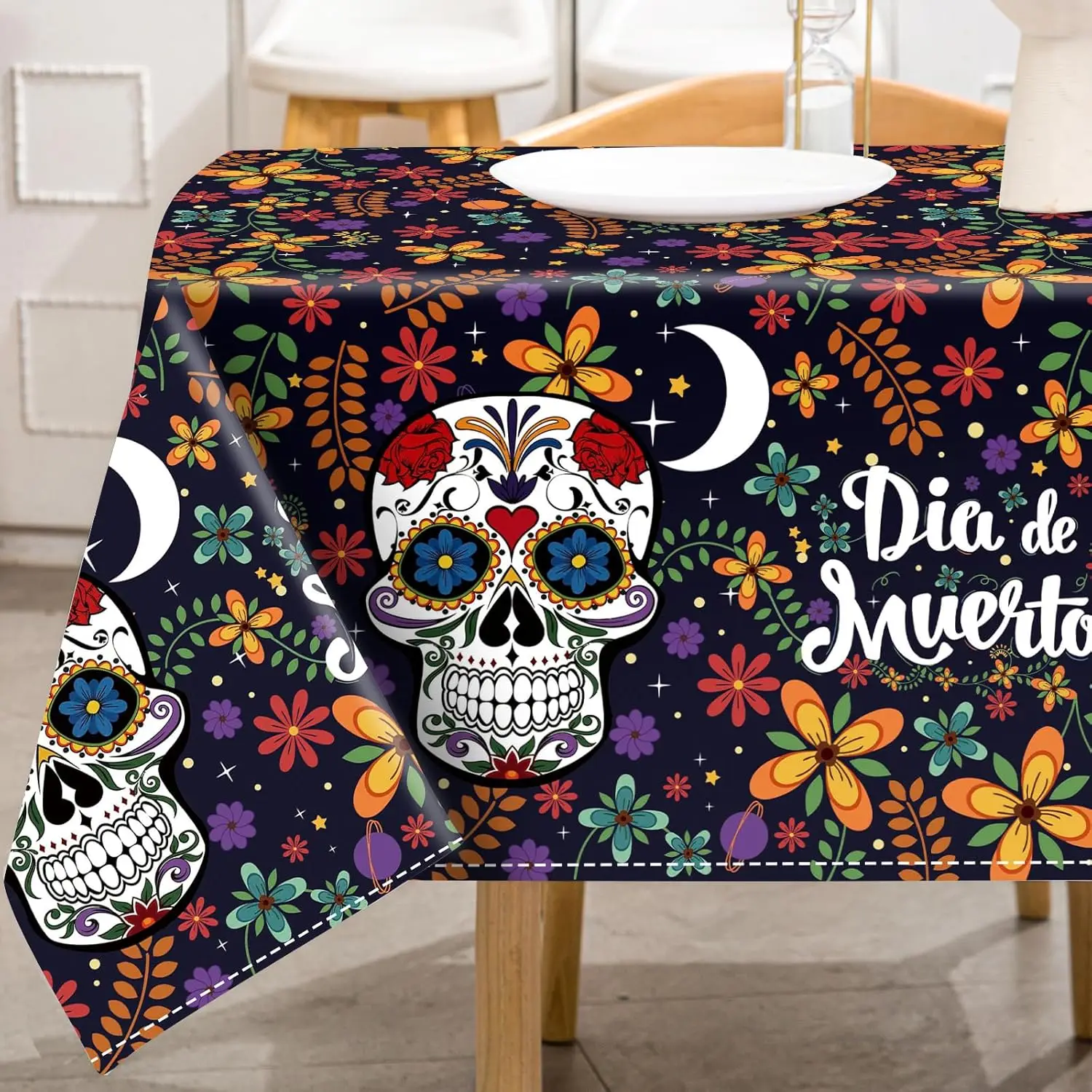 Halloween Mexican Day of The Dead Fabric Tablecloth Holiday Party Decor Waterproof Tablecloth for Table Halloween Party Supplies