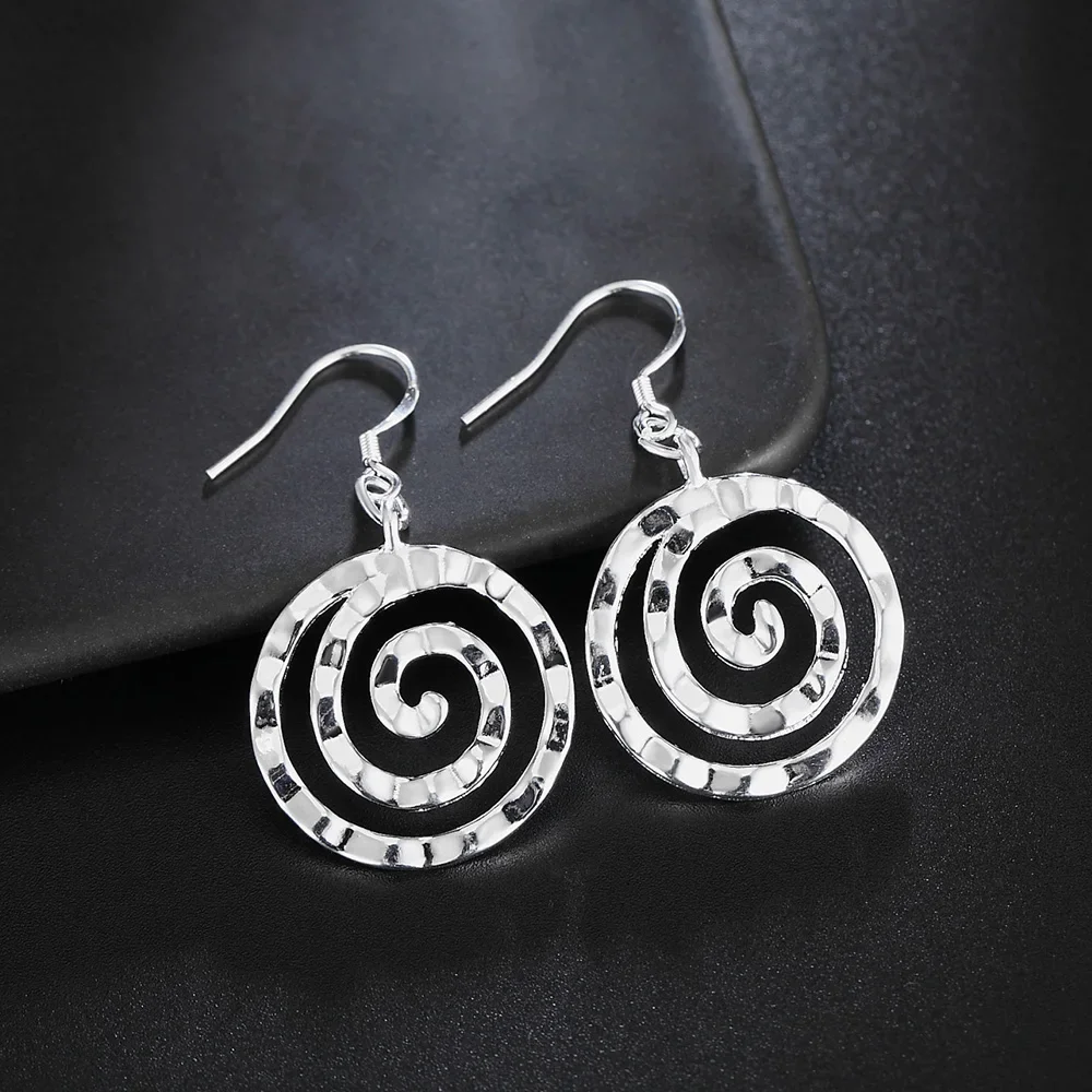 

New pure 100% 925 Sterling Silver spiral circle Earrings for temperament Women All-match party wedding Jewelry birthday gifts