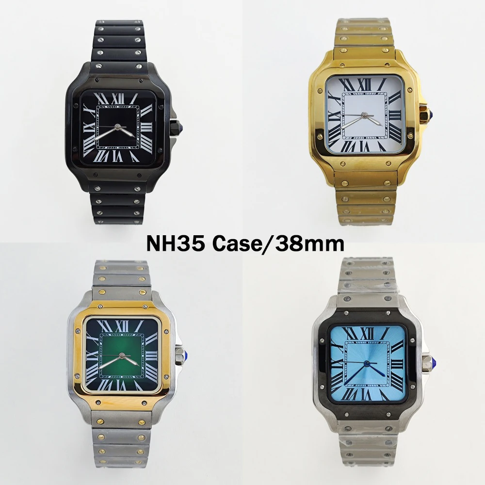 Men's NH35 38mm automatic watch square stainless steel Roman diving watch with custom logo suitable for Sandus NH35/36 model