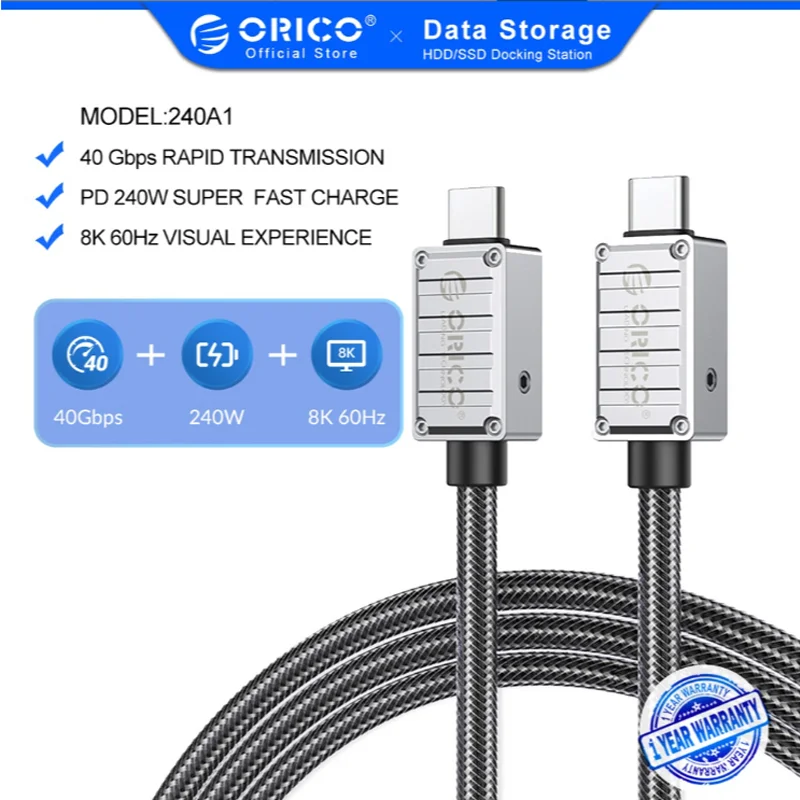 ORICO PD 240W USB C to C Cable 40Gbps
