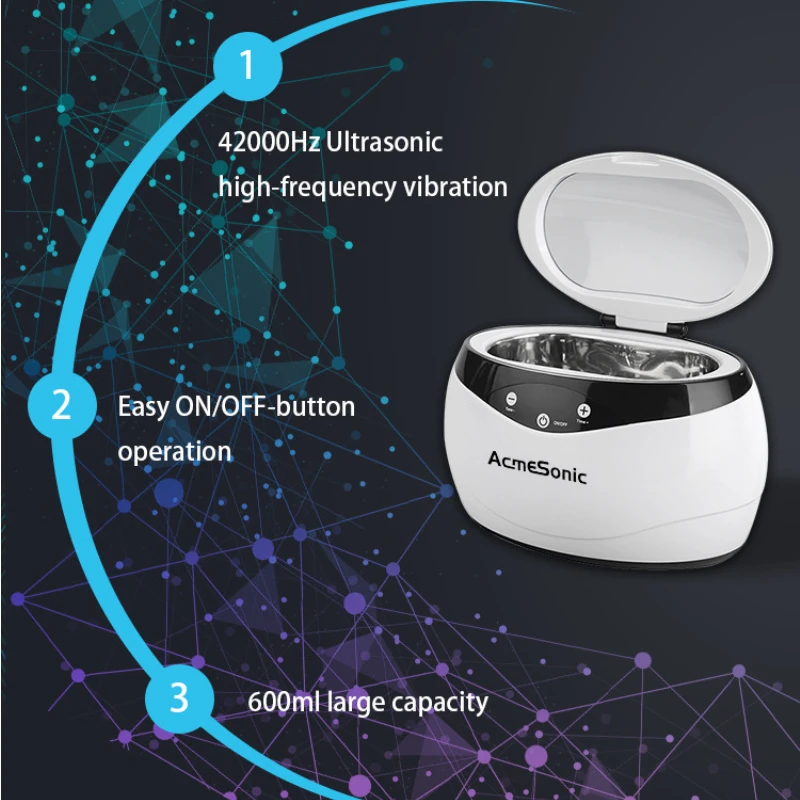 650ML Household Ultrasonic Cleaner 40KHz High Frequency Touch Operation Ultrasound Washing for Watches Jewelry Glasses Razor