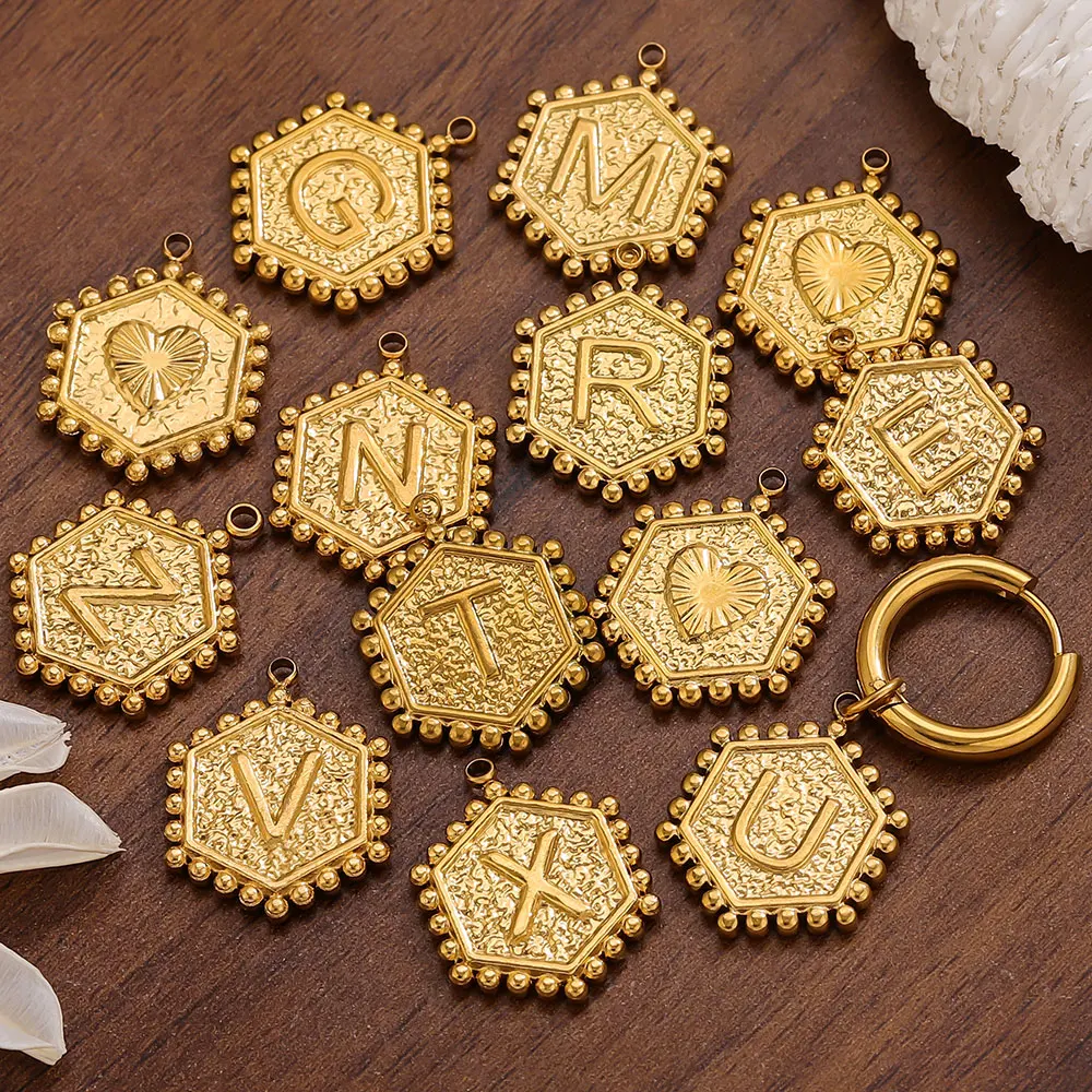 

5PCS Stainless Steel Geometry Tag 26 Letter Initial Charms Pendant for DIY Necklace Bracelet Earrings Jewelry Making Accessories