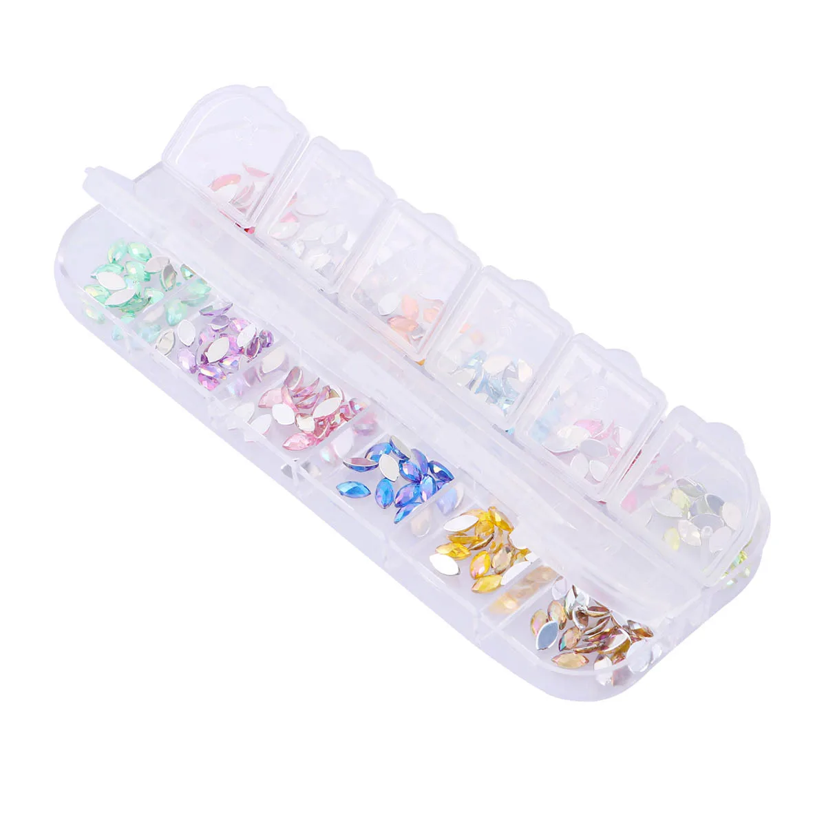 光沢のあるマルチカラーのラインストーンボックスネイルアートデコレーションクリスタルジェムストレージケース虹色のネイルアートラインストーンロングストリップ