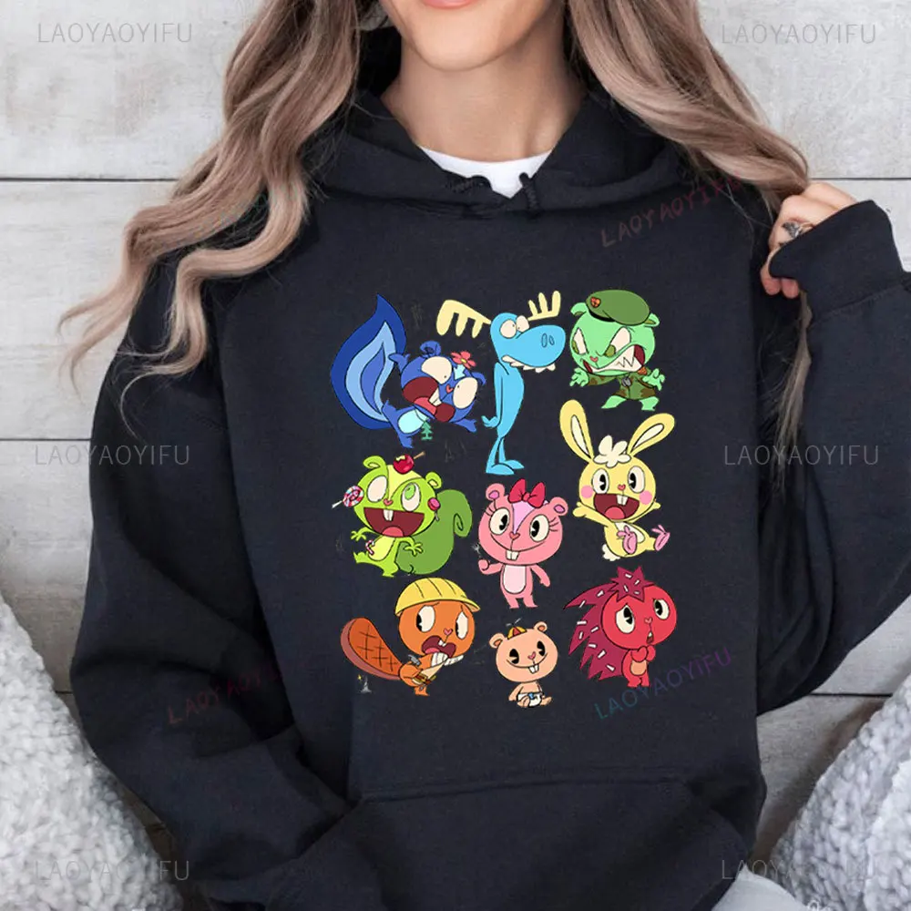 Happy Tree Friends Embrace Cartoon Sweatshirt Pullover Boy Girl Classic Animated Printed Hoodie Student Hoodies