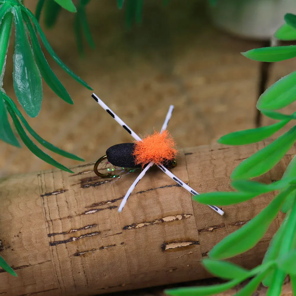 Bimoo 6 Stück # 10 Grizzly Hackle Schaumstoff-Ant-Fliege Schwimmende Schwarze Trockenfliege Para Post Wing Käfer-Insektenköder Forellen-Char-Angelköder – Detail 15