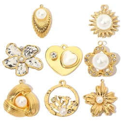3pcs/Lot Stainless Steel Flower Heart Pendants Zircon Charms for DIY Fashion Jewelry Making Accessory Wholesale