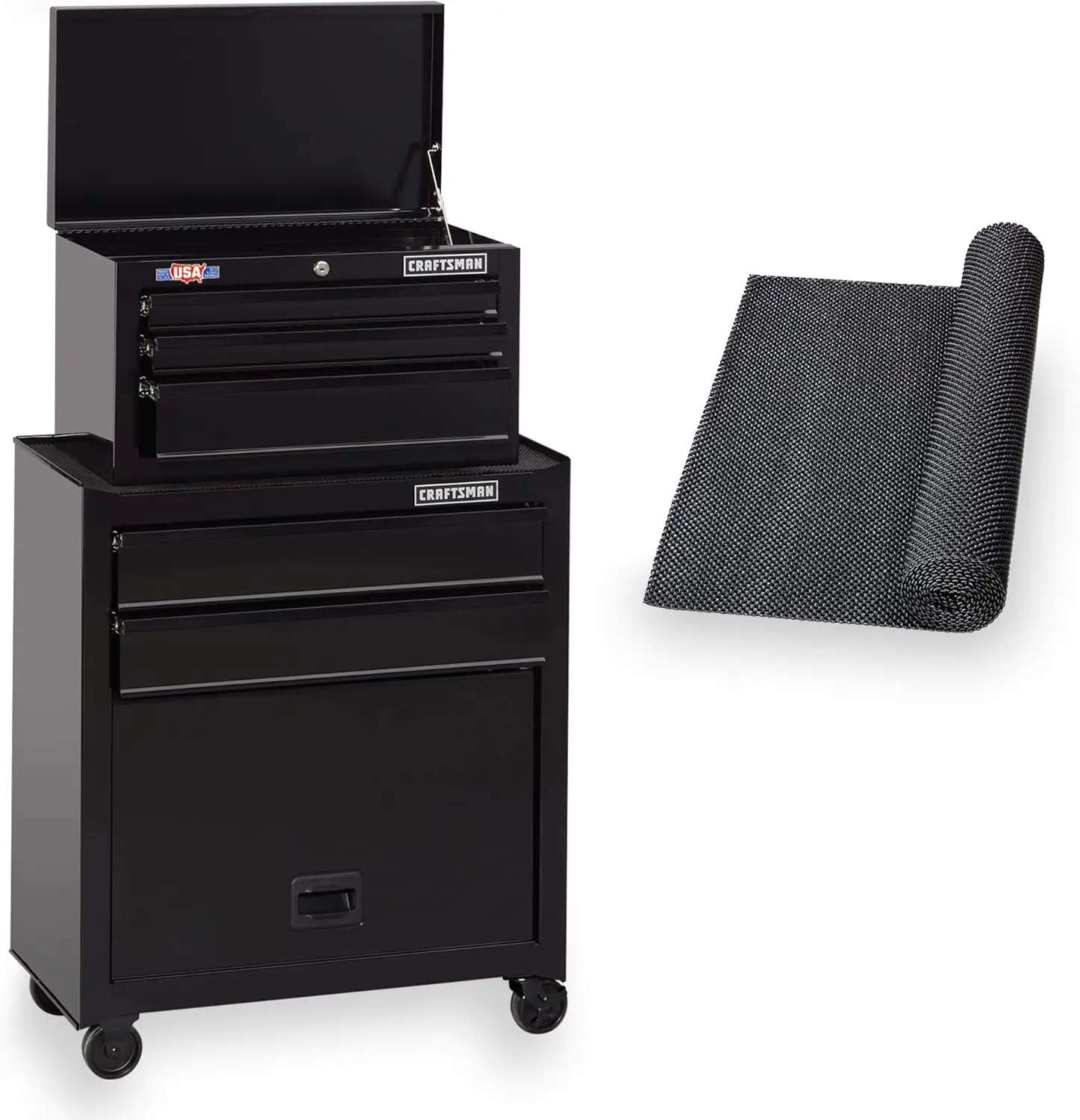 Chest Combo with Drawer Liner Roll, 26-Inch, Rolling, 5 Drawer, Black (CMST82763BK)