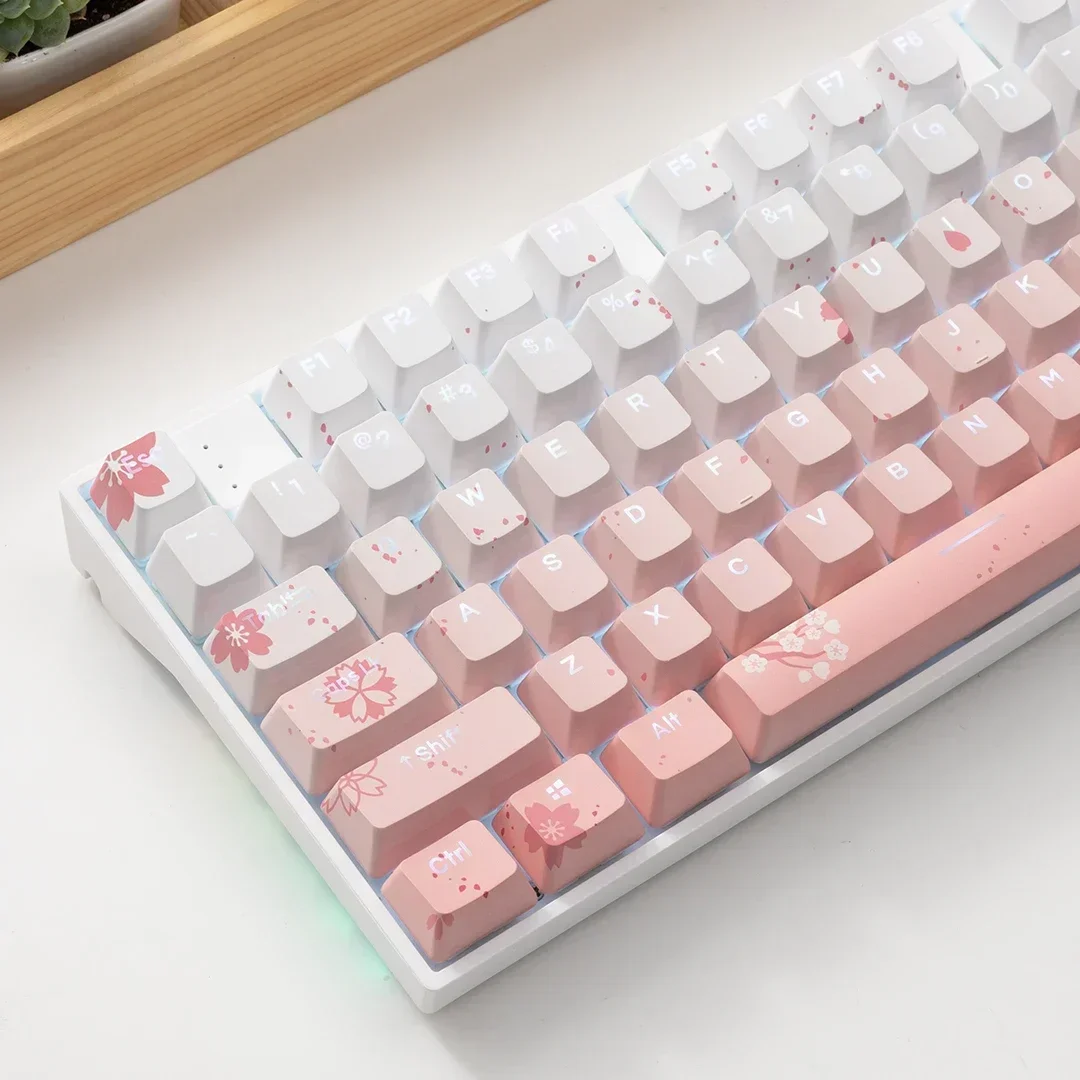 

Sakura Colorful, Pink Side Engraved Transparent OEM Keycap 68 75 84 87 104 8.0 Mechanical Keyboard