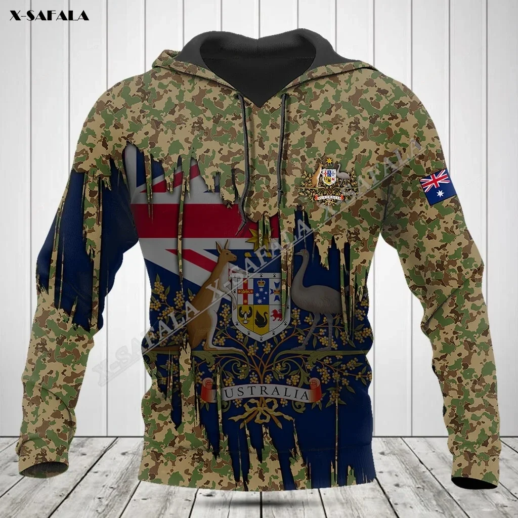 Australia Camo Flag Army Coat Of Arms 3D Print Spring Autumn Hoodie Men's Outwear Shirt Pullover Hooded Sweatshirt Jersey Casual