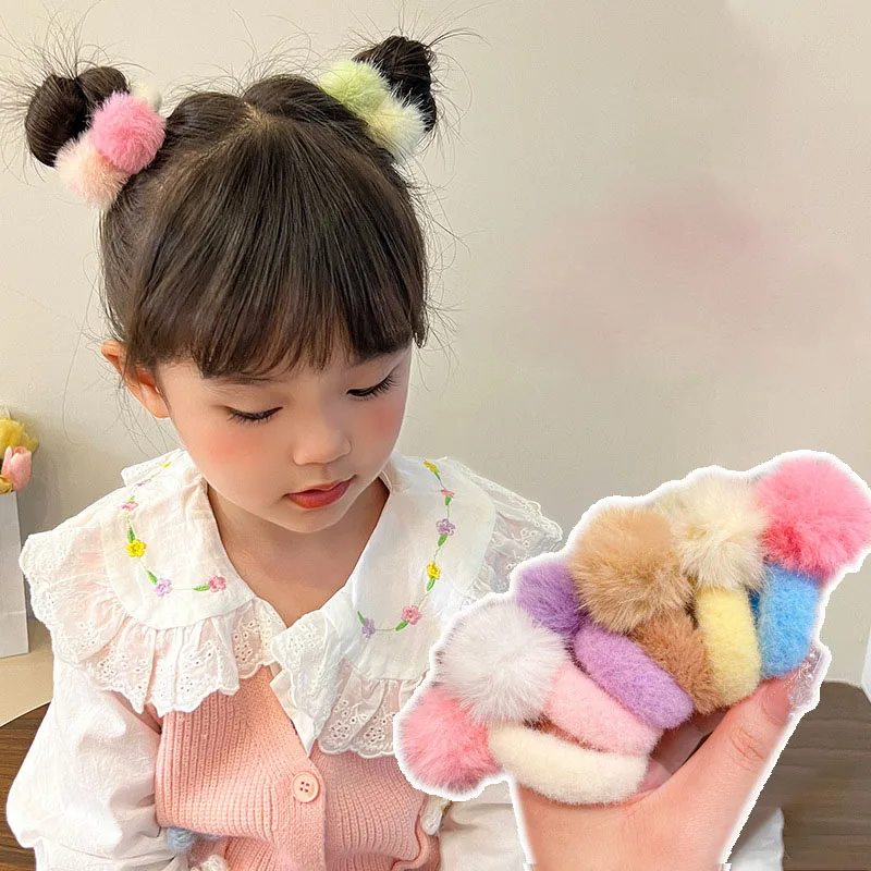 Korea Style Children Cute Hair Rope Autumn Winter Colorful Plush Balls Sweet Rubber Band Hair Ties for Girl