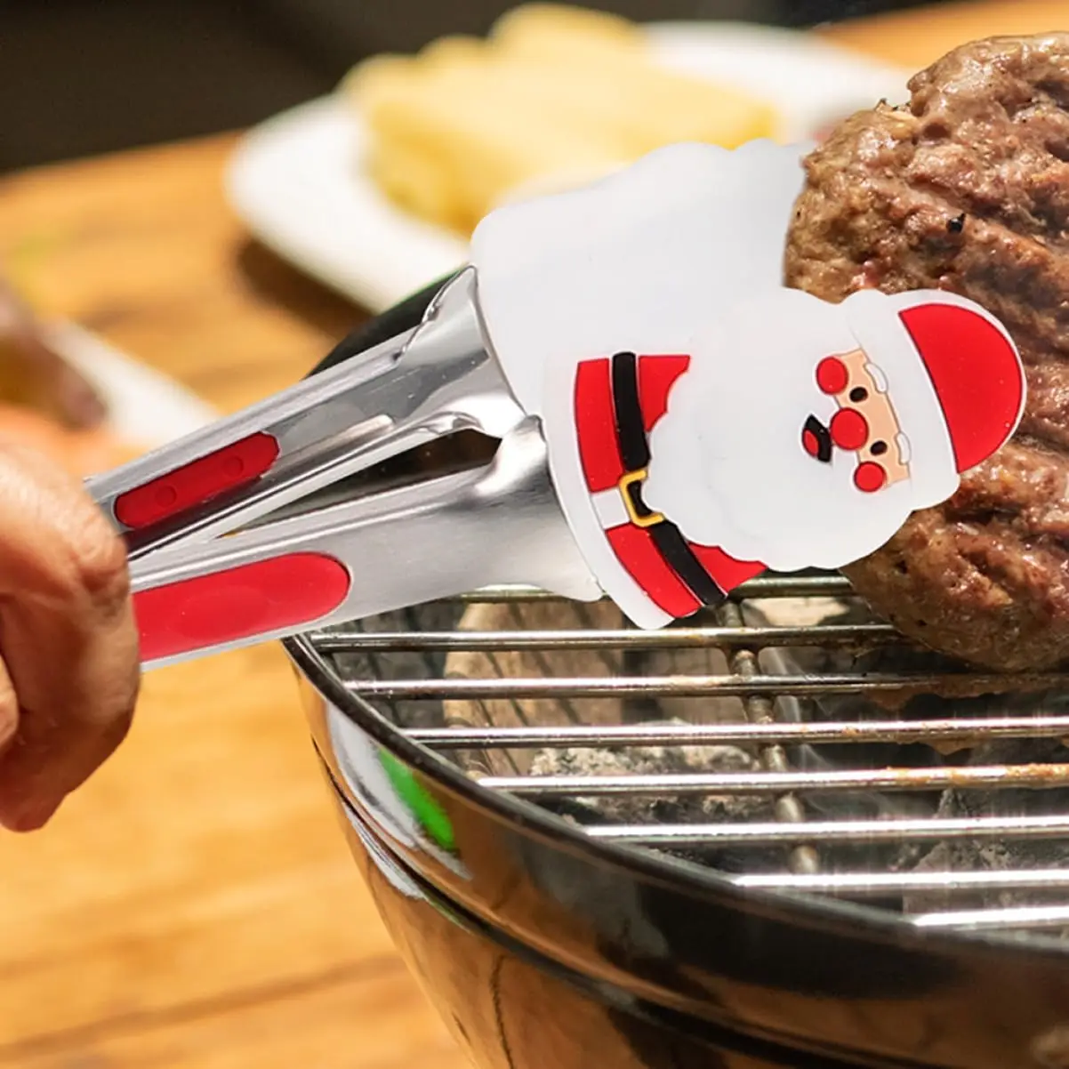 

IK Christmas Serving Tongs 4PCS Stainless Steel Food Tongs Silicone Head Clamp Heat Resistant Christmas Tableware Party Supplies