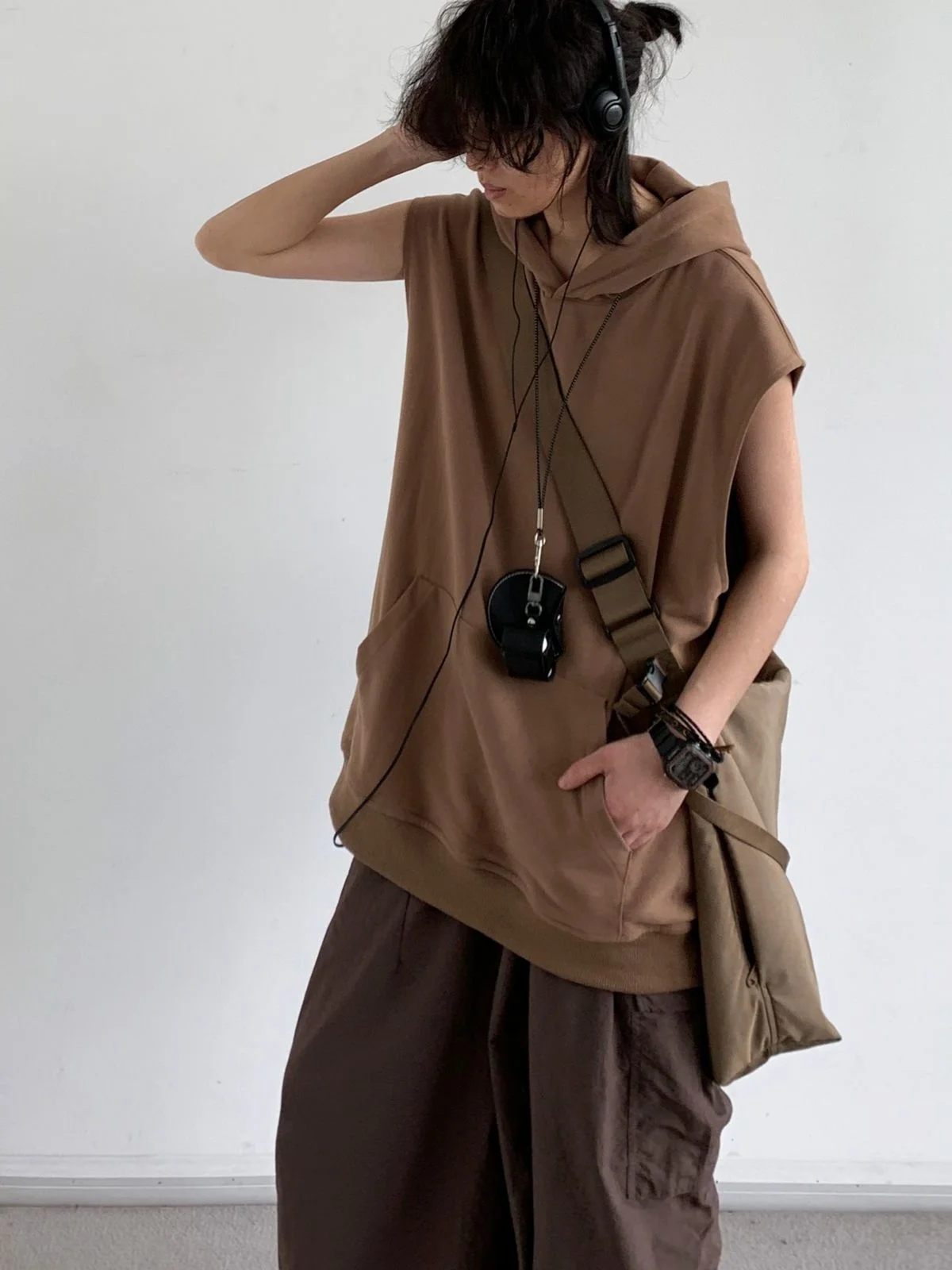 Loose ex Summer New Retro Japanese Sle Hooded Printed Sweat Vest Seven Sve Long Sve Trendy Brand Top for Men And ... view 2