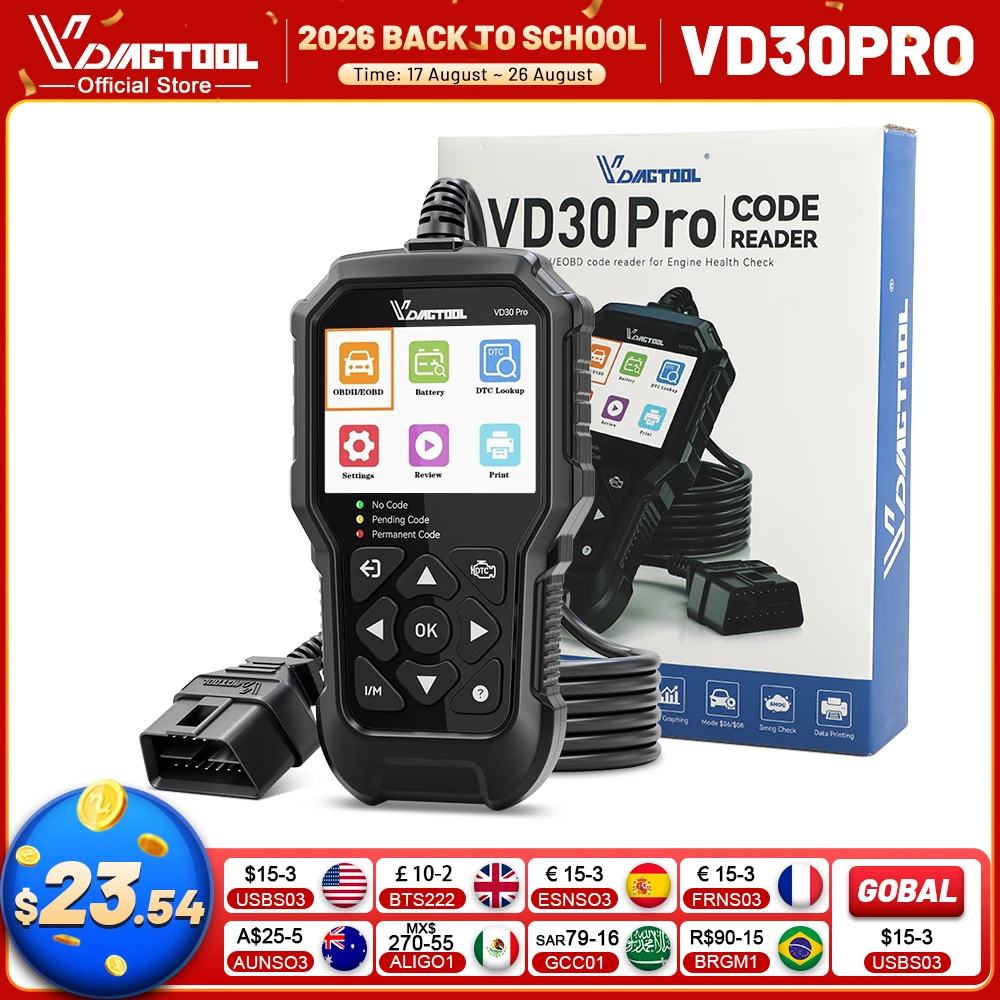 VDIAGTOOL VD30PRO OBD2-Scanner Auto-Motorfehlercode-Lesegerät OBDII Diagnose-Tool Motorleuchten-Check Live-Daten Batteriespannungstester