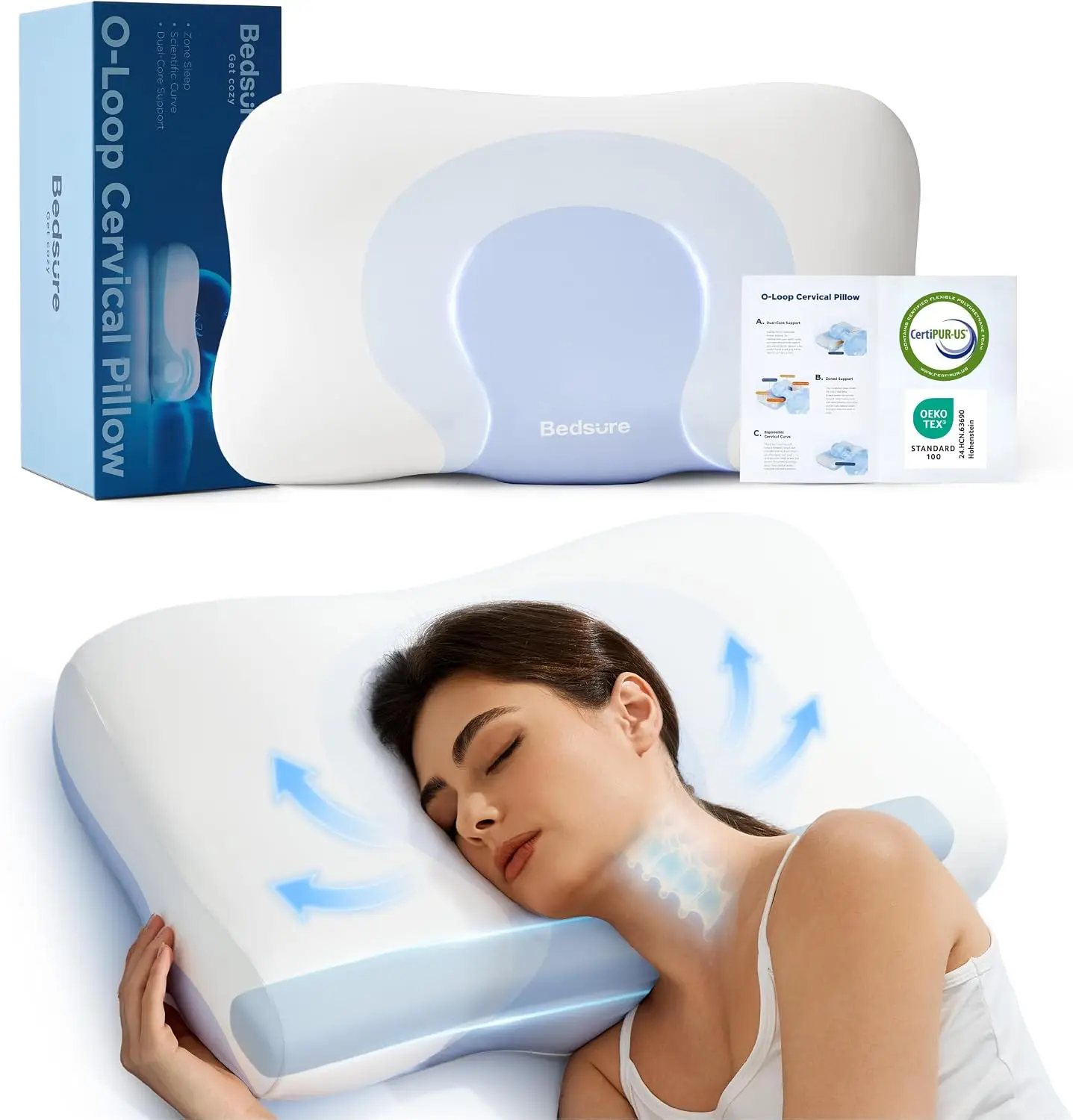Cervical Neck Pillow - Ergonomic Memory Foam Pillows for Side & Back Sleepers, Orthopedic Shape Gently Supports Head & Neck