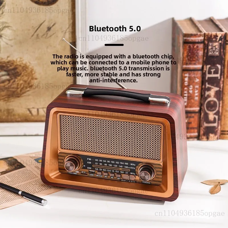 Wooden Retro Wireless Bluetooth Speaker Mini Home FM Radio Stereo Mobile Phone Card Outdoor Subwoofer