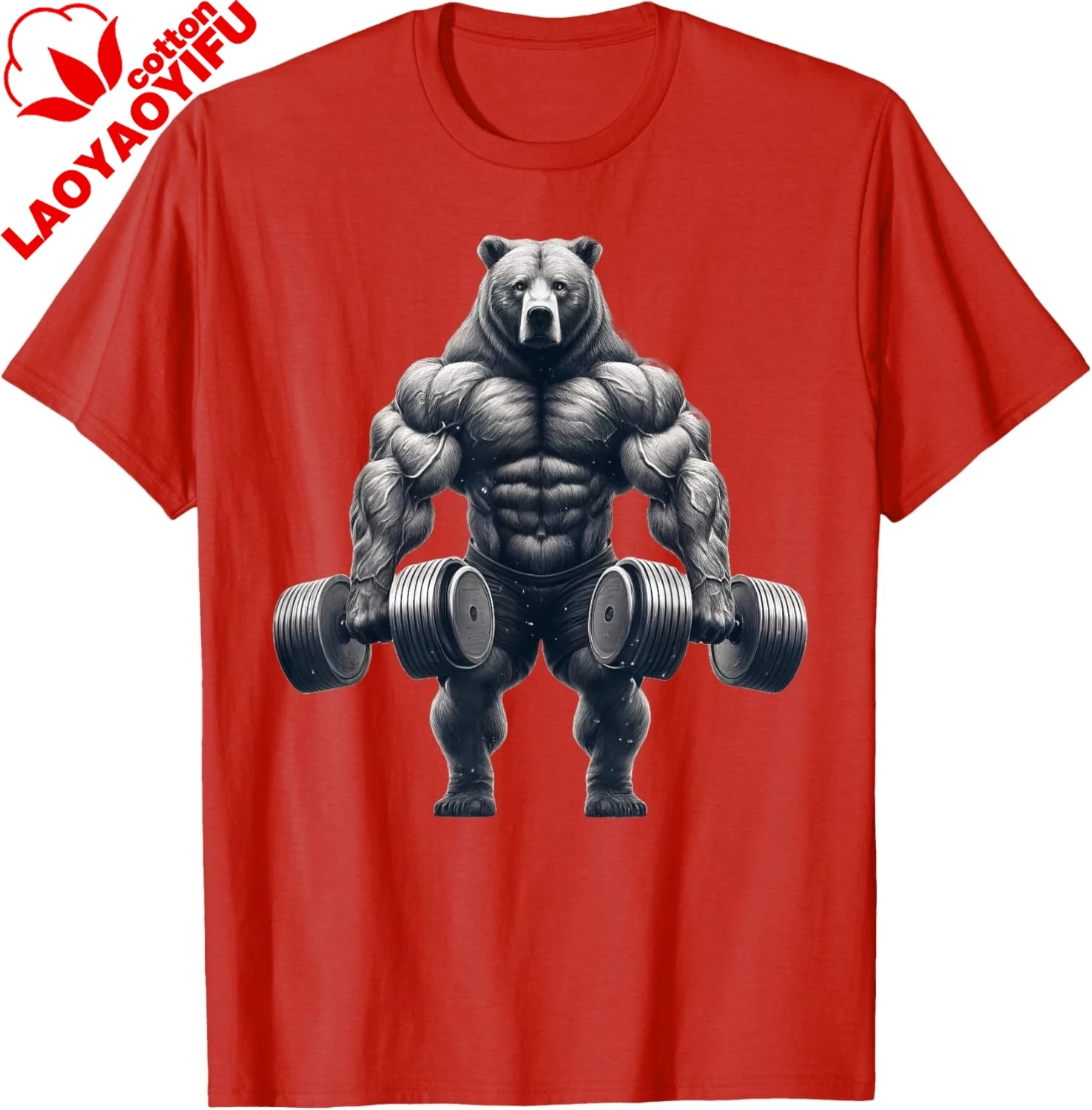 Bear Powerlifting Weightlifting Gym Workout  Custom Printed Graphic T Shirts Funny Shirt Mens Clothing Camisas Streetwear