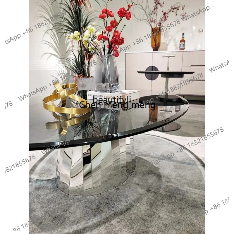 LHY26ss Oval stainless steel Italian minimalist living room high-grade tempered glass coffee table