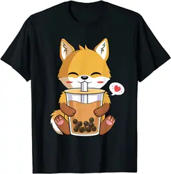 Kawaii Anime Fox Drinking Boba Bubble Tea Lover T-Shirt