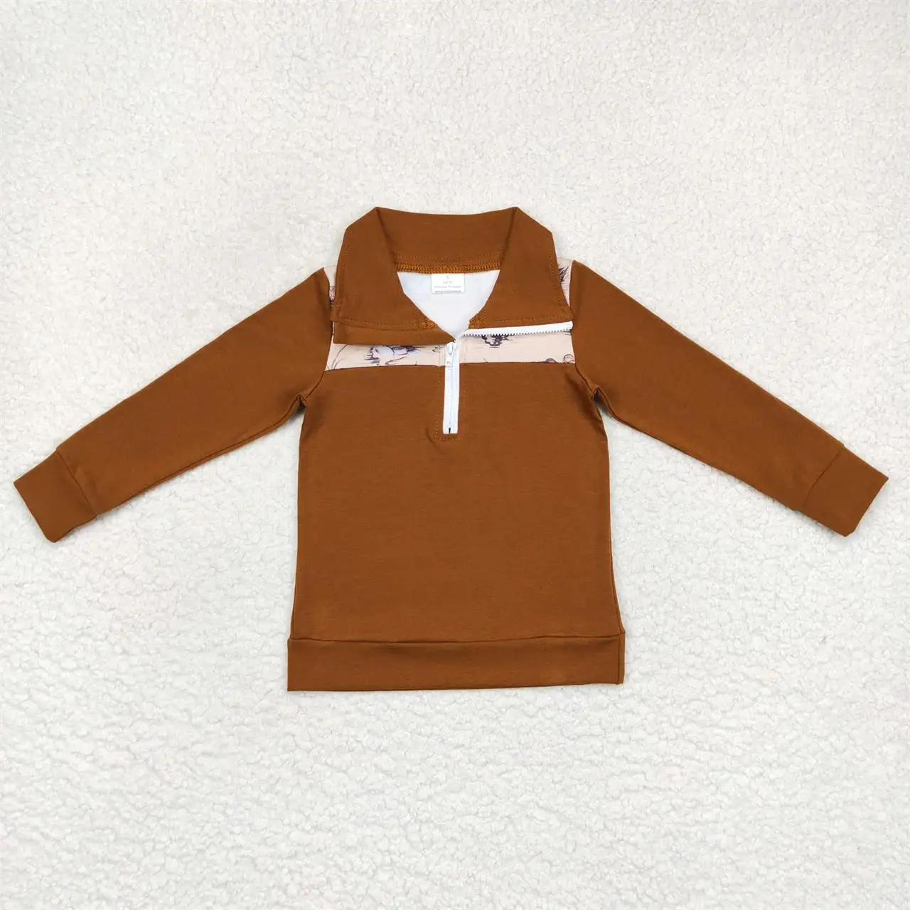 Wholesale Baby Boy Brown Tee Lapel Zipper Children Infant Tops Toddler Pullover Long Sleeves Duck Shirt Clothing