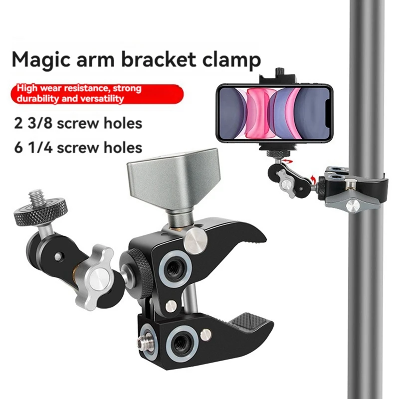 Abrazadera de cangrejo tipo C de aleación de aluminio, abrazadera de brazo mágico adecuada para cámara SLR, luz LED, accesorios de fotografía de estudio