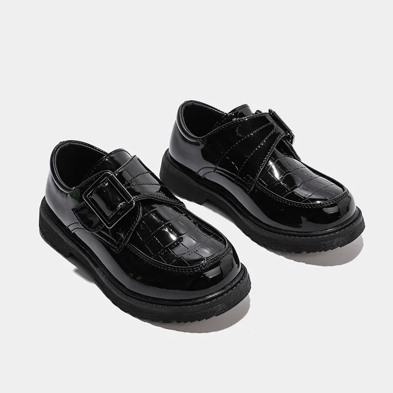 Kids Leather Shoe Non-slip Black Shoes for Boys Glossy Fashion Children Causal School Uniform Flat Shoes for Performance Classic