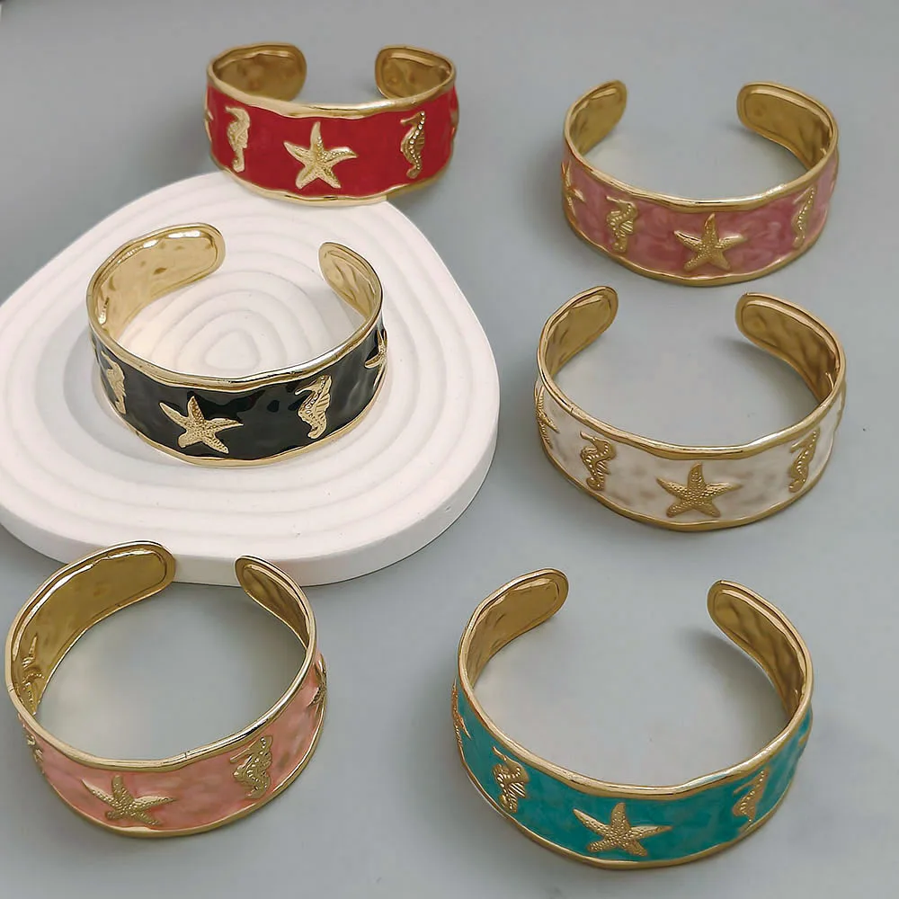 Best-selling Women's Gold Plated Stainless Steel Dripping Oil Open Bangle Bracelet Simple Fashionable Customizable Hand