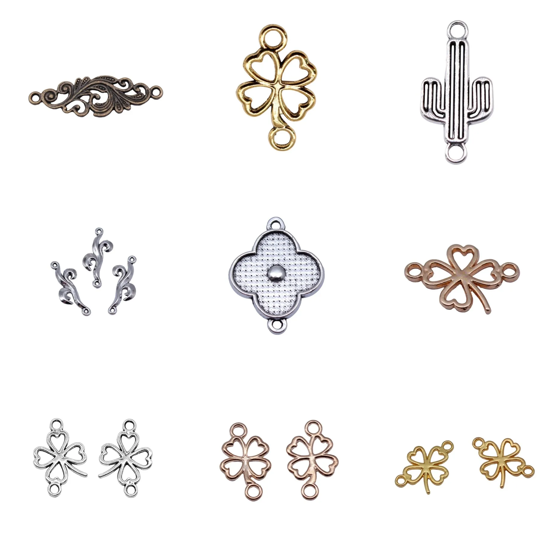 Mixed Colors Four Leaf Clover Plant Jewelry Connectors Findings For Necklace Bracelet DIY Jewelry Craft Wholesale