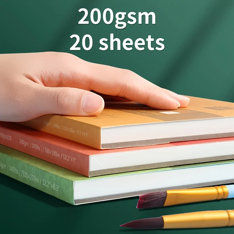 لوحة ورق بألوان مائية 20 ورقة 7 بوصة × 4.9 بوصة، 200 جرام لكل متر مربع لطلاء الحبر، وسائط مبللة، سطح مزخرف رائع، كراسة الرسم للبالغين والفنانين #3
