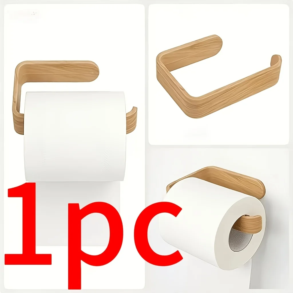 Modern Wall Mounted Toilet Paper Holder Wood Grain Plastic Self Adhesive No Drilling Tissue Storage Box Multifunctional Rack for