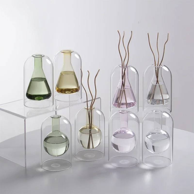 Transparent Double-layer Glass Vase Scented Bottle Candlestick Incense Base  Terrarium Flower Vase Home Decoration Accessories