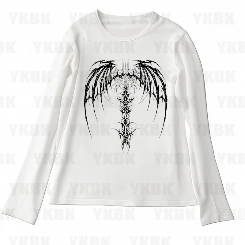 Kawaii Mädchen Langarm Print Anime Tees Y2k Stil Langarm Tops Streetwear Frauen Harajuku Retro 90er Jahre Emo Casual Punk Baby