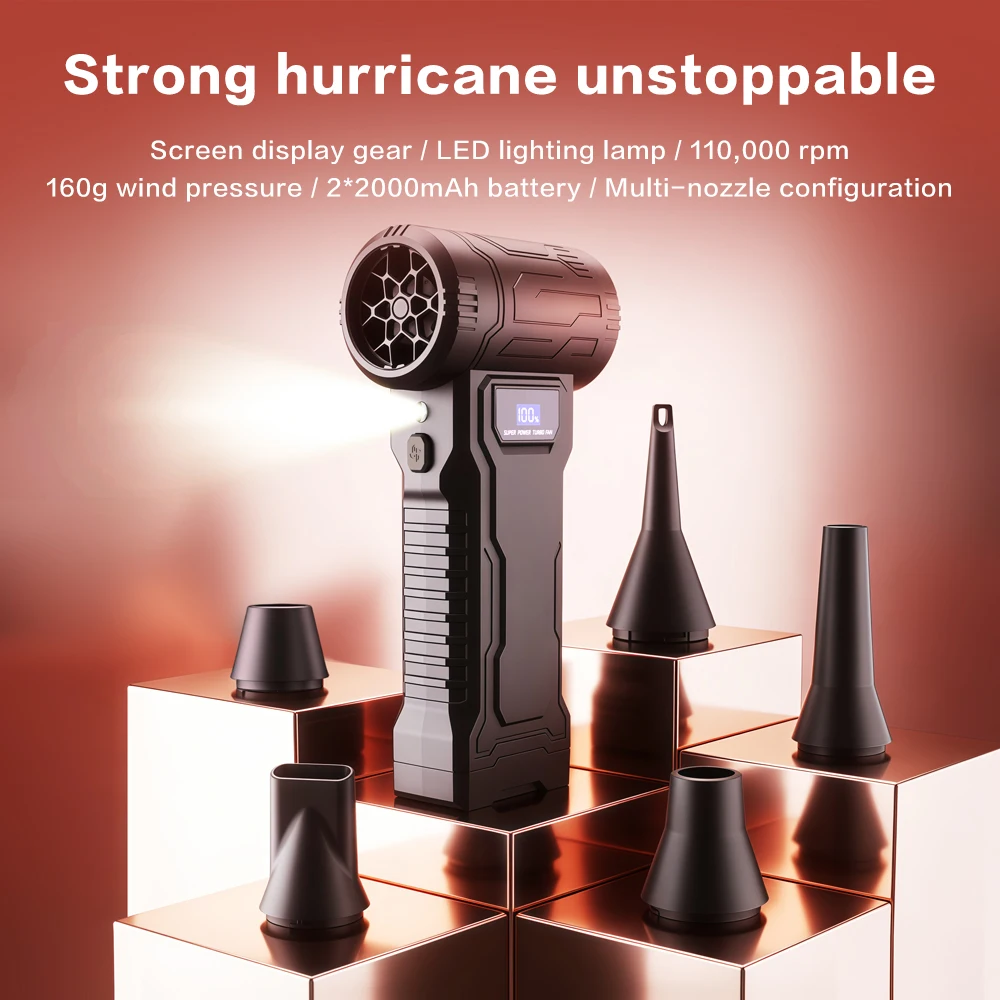 

2026 New Q2 Air Blower 110000Rpm 4 Gear Adjustable Turbo Blower Jet Fan With Led Light for Keyboard Car Cleaning