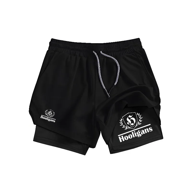 Hooligans 2-in-1-Sportshorts für Herren, schnell trocknende Laufshorts, für Fitness- und Fitnesstraining, doppellagig – Detail 4