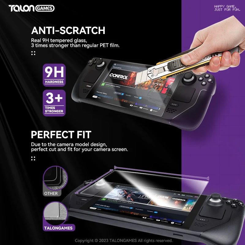 Talongames ฟิล์มป้องกันหน้าจอ0.2มม. 2ชิ้นสำหรับเด็ควาล์วไอน้ำ/เกมคอนโซลโอแอลฟิล์มกระจกนิรภัย9H