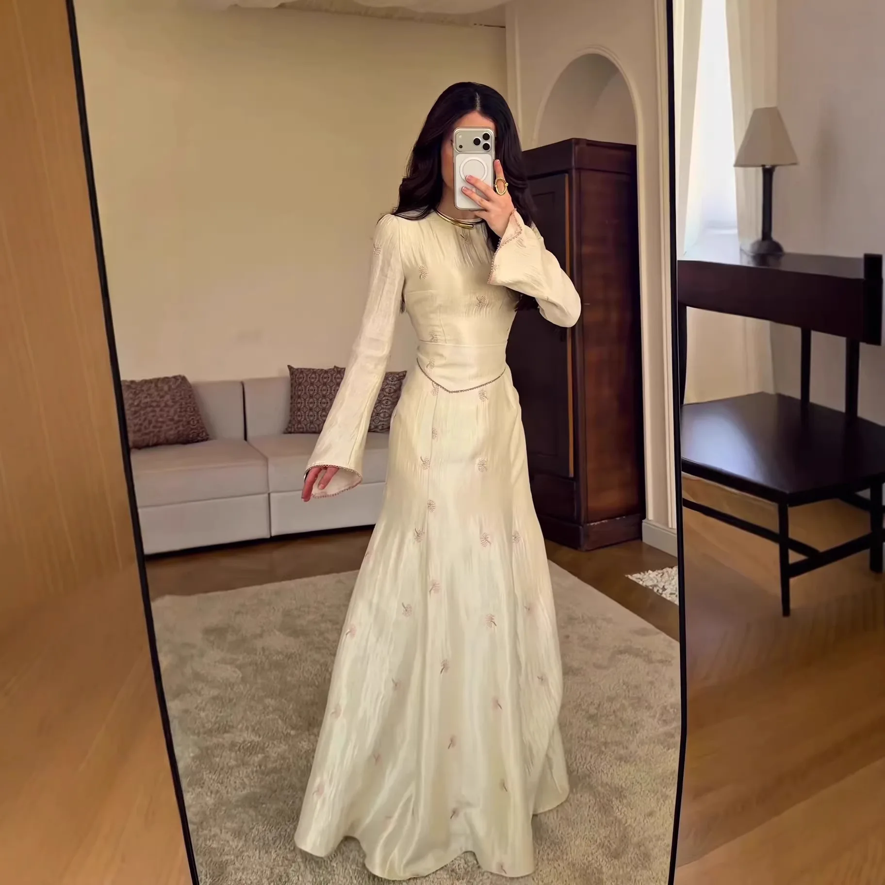 

2026 Spring New French Style Elegant Long-sleeve Long Dress For Women Long Dress Robe Abaya Ramadan Dubai Luxury Islam Elegant
