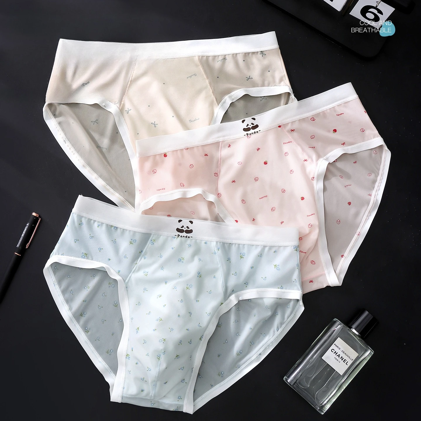 Summer Thin Ice Silk Sexy Men's Underwear Quick Drying Breathable Seamless Male Briefs Panda Cartoon Cute Men's Triangle Pants